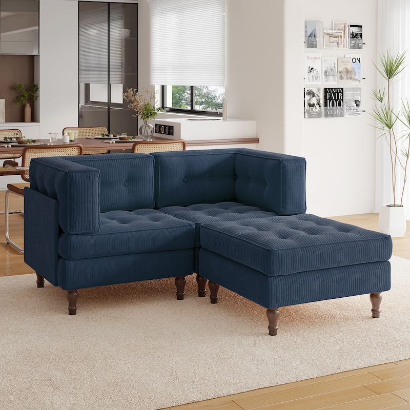 Madison Oversized Upholstered Corduroy Modular Sectional Sofa - Navy-3 Piece Type2