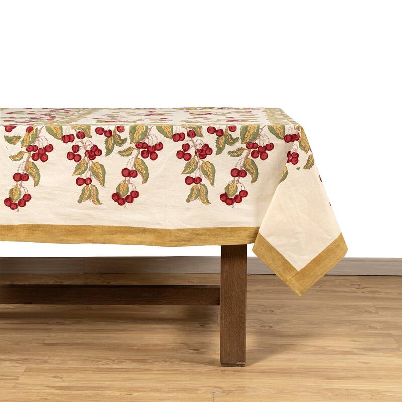 Couleur Nature Cherry Tablecloth - Red/Green - 71" x 142