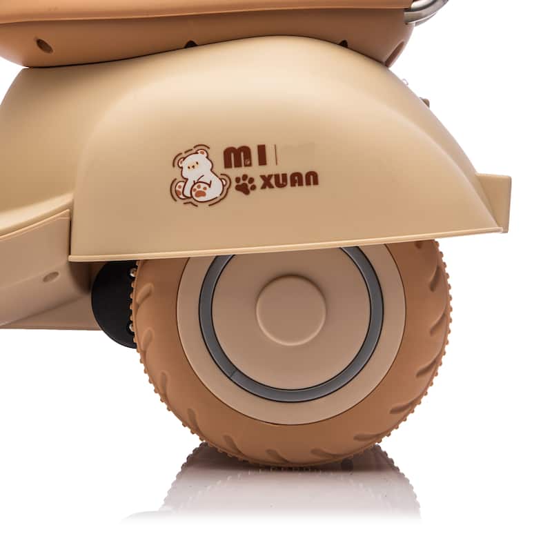 Beige 3-Wheel Scooter Ride-On Scooter with Parent Remote Control, Battery Powered Electric Car with Bluetooth Music