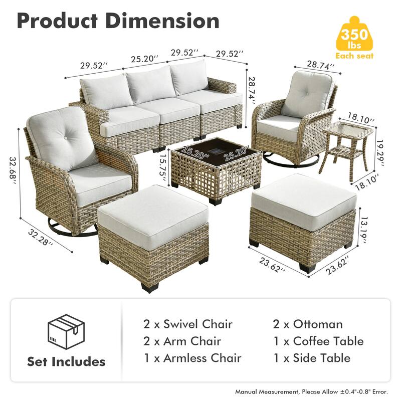 HOOOWOOO 9-piece Patio Swivel Chair Conversation Set