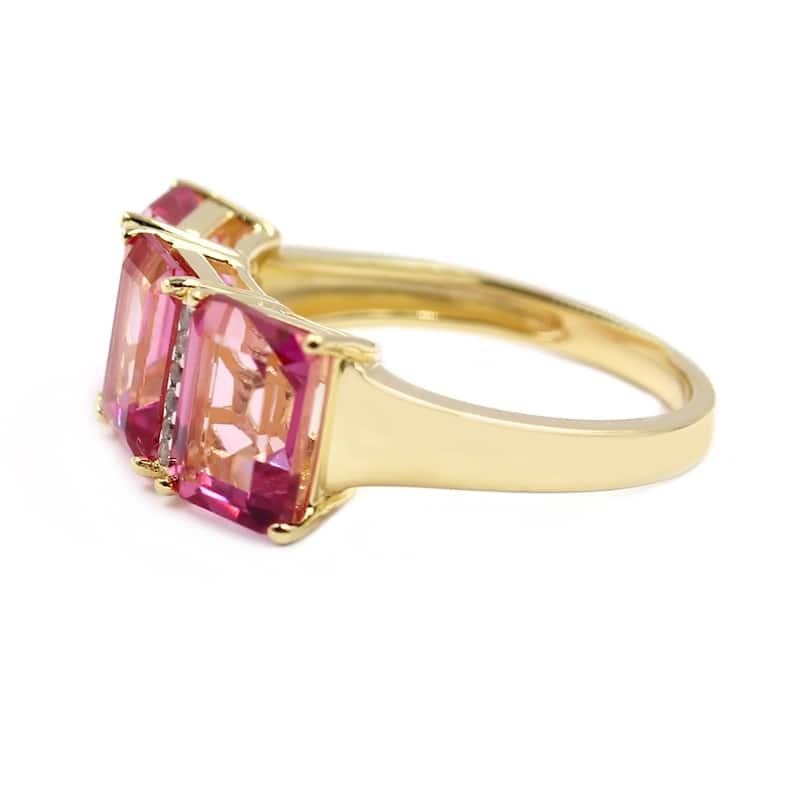 18k Yellow Gold Over Sterling Silver Pink Topaz 3-Stone Ring