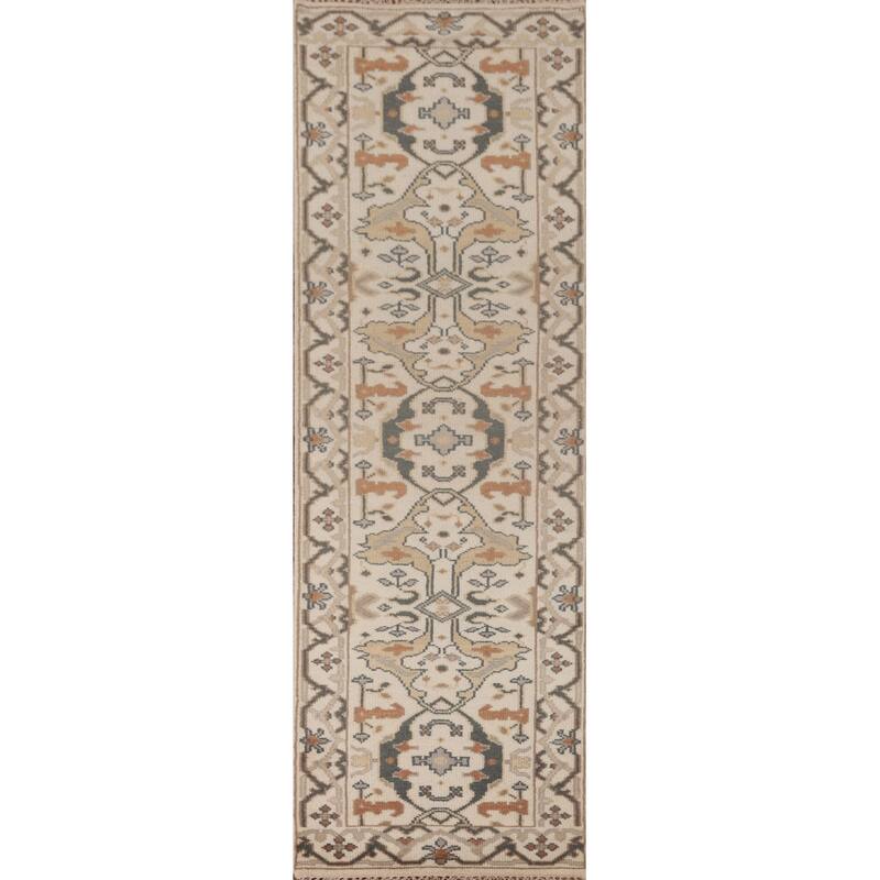 Oushak Runner Rug Hand-Knotted Wool Carpet - 2'7"x 9'11"
