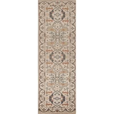 Oushak Runner Rug Hand-Knotted Wool Carpet - 2'7"x 9'11"