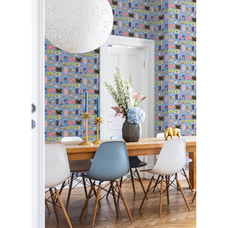 Rachel Antonoff Blue Sardine Tins Peel Stick Wallpaper