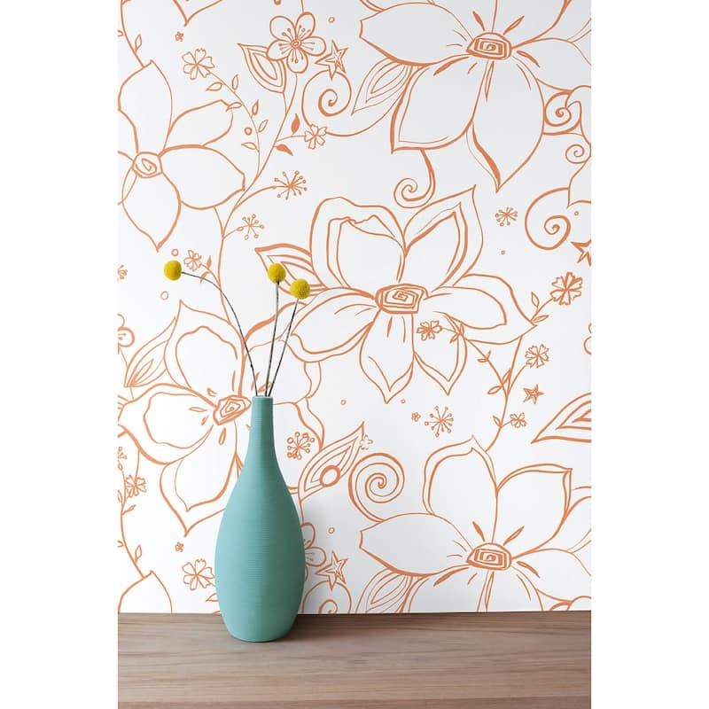 NextWall Linework Floral Peel and Stick Removable Wallpaper