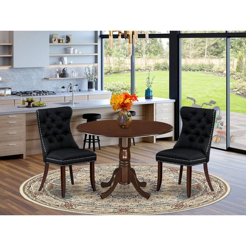 East West Furniture Dining Table Set Includes a Round Kitchen Table and Padded Chairs, Mahogany (Pieces Options) - DLDA3-MAH-24
