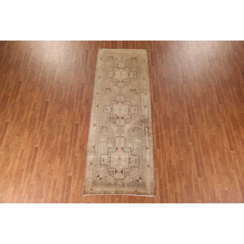 Tribal Animals Ardebil Persian Antique Runner Rug Handmade Wool Carpet - 4'0" x 10'11"