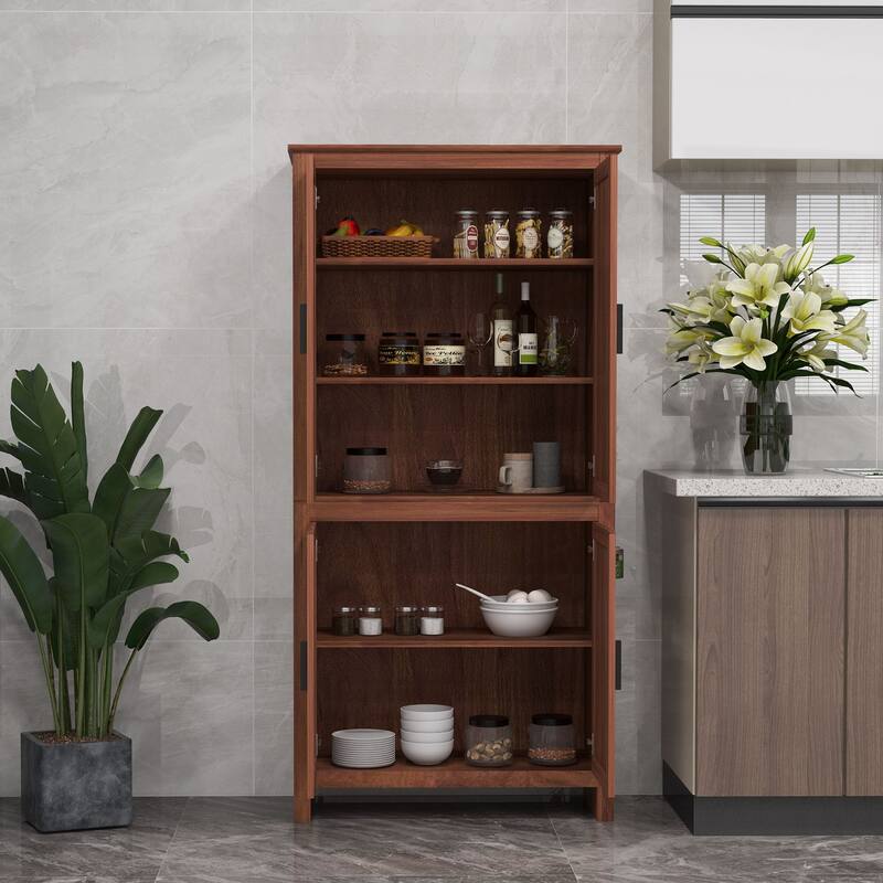 HOMCOM 64" 4-Door Kitchen Pantry, Freestanding Storage Cabinet with 3 Adjustable Shelves for Kitchen