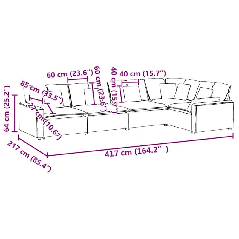vidaXL Modular Sofa Dark Grey Velvet (100% polyester) L-shaped Modular - 85.4 x 164.2 x 25.2 in