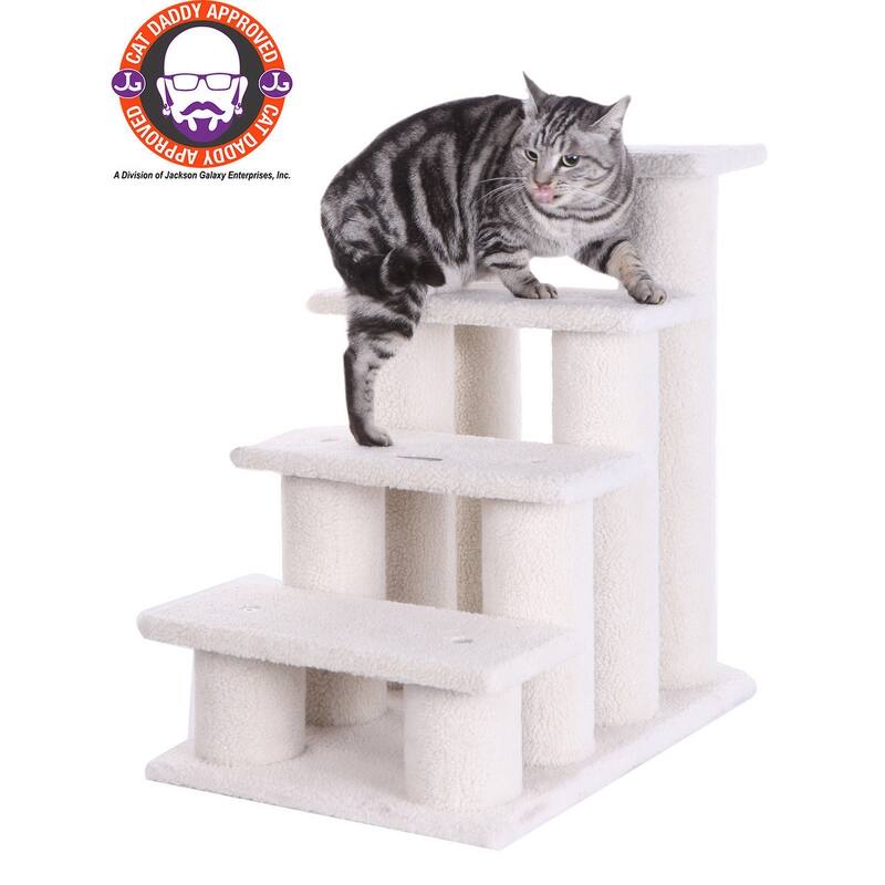 3 Step Real Wood Cat Step Stairs Ramp, Dogs Climber And Kitten Steps - Ivory