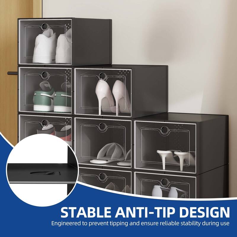 Moasis Shoe Organizer Box, 12/18/24 PCS Medium/ Large Shoe Storage Stackable Shoe Box Rack Containers Drawers