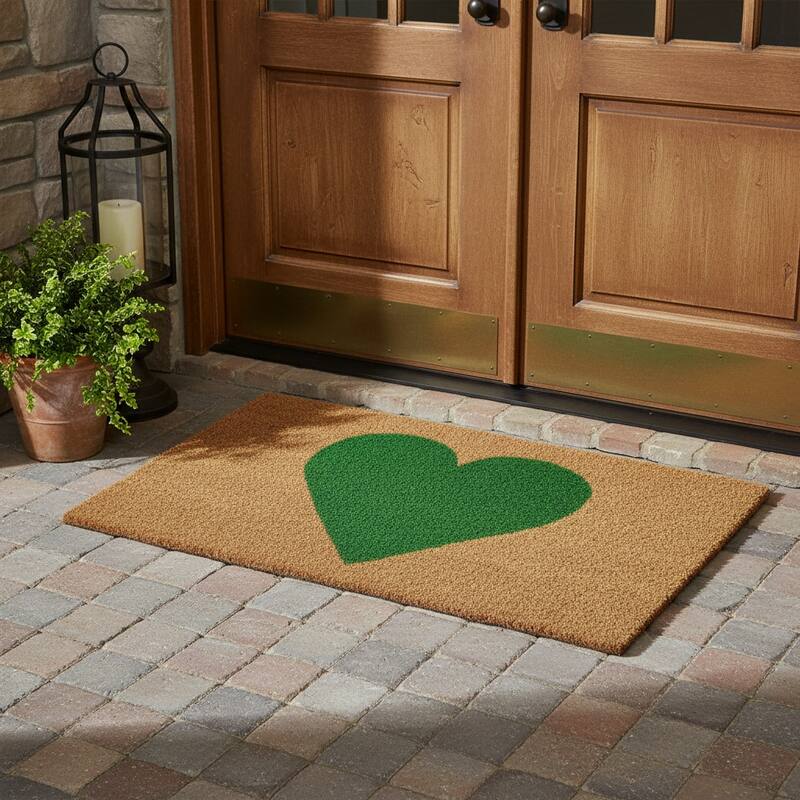 HomeRoots 36" X 72" Brown And Green Heart Outdoor Coir Door Mat - 36.00' X '72.00 - 36.00' X '72.00