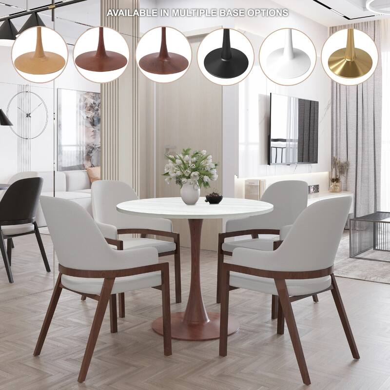 Bristol 27" Round Dining Table with MDF Top and Walnut Steel Pedestal Base for Modern Kitchen and Dining Room