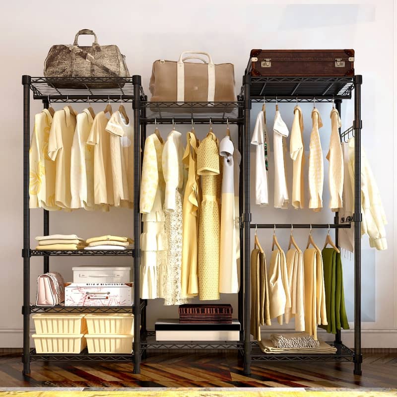 Freestanding Metal Wire Garment Rack Wardrobe Black