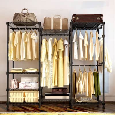Freestanding Metal Wire Garment Rack Wardrobe Black