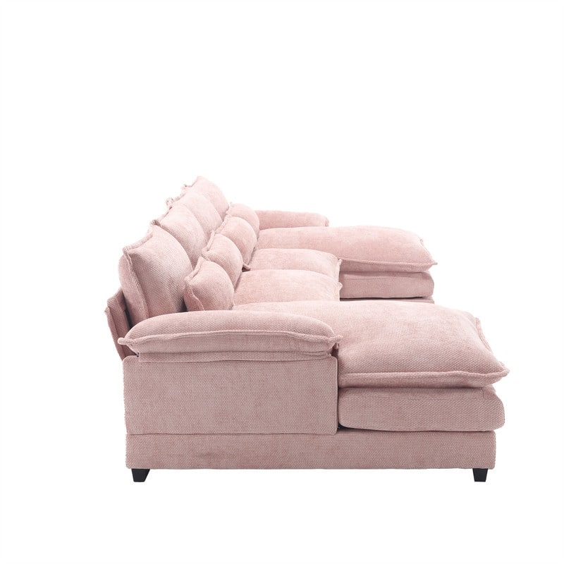 Sectional Sofa Cloud Couch for Living Room, Modern Chenille/Boucle U Shaped Couch, Comfy Modular Sofa Sleeper with Double Chaise