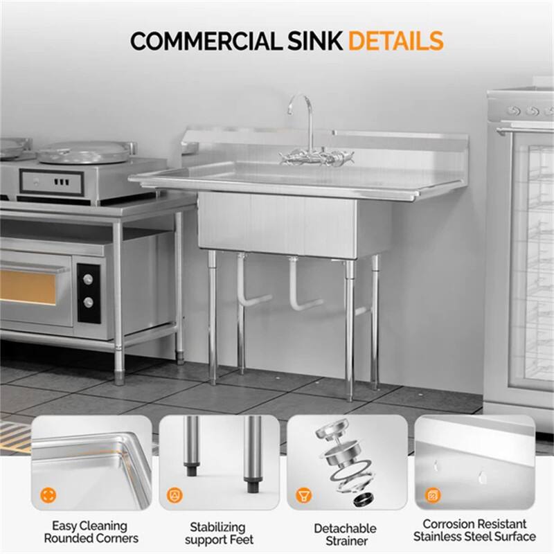 3 Compartment 304 Stainless Steel Sink with 2 Drainboards