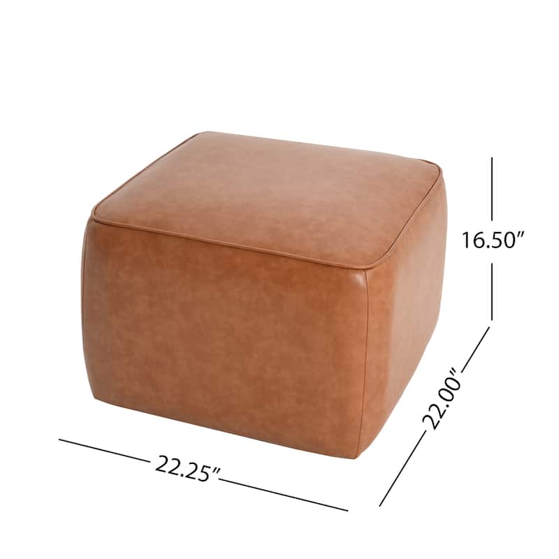 PU Leather Square Ottoman - Tan Upholstered Modern Home Piece