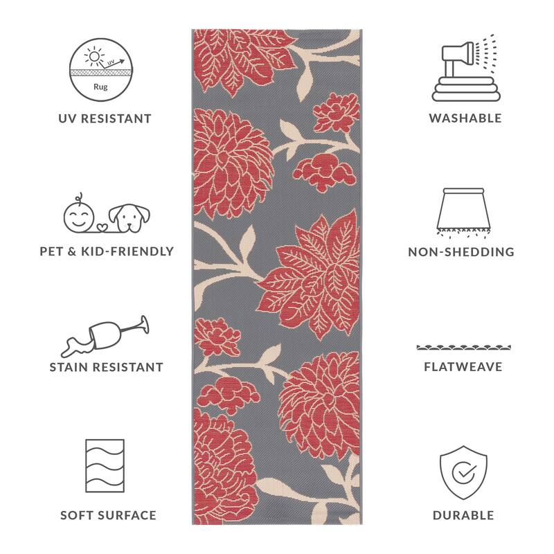 SAFAVIEH Courtyard Damaris Floral Indoor/ Outdoor Waterproof Patio Backyard Rug