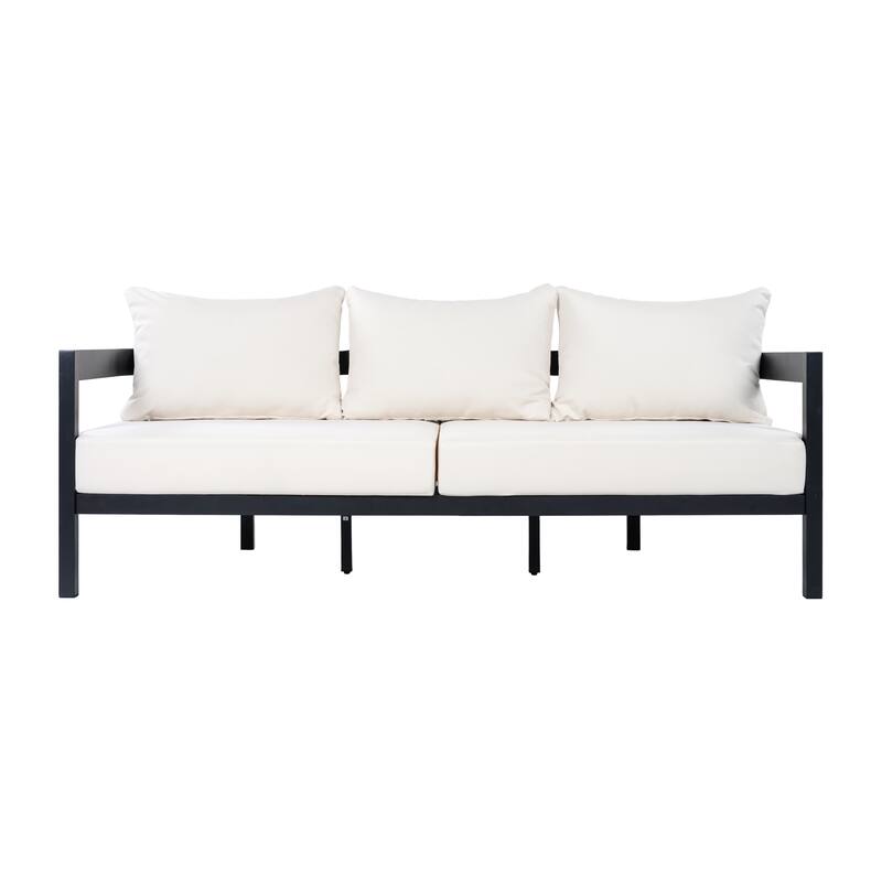 Christopher Knight Home - Modern 4-Piece Outdoor Aluminum Patio Conversation Set with Oval Glass Coffee Table & Cushions