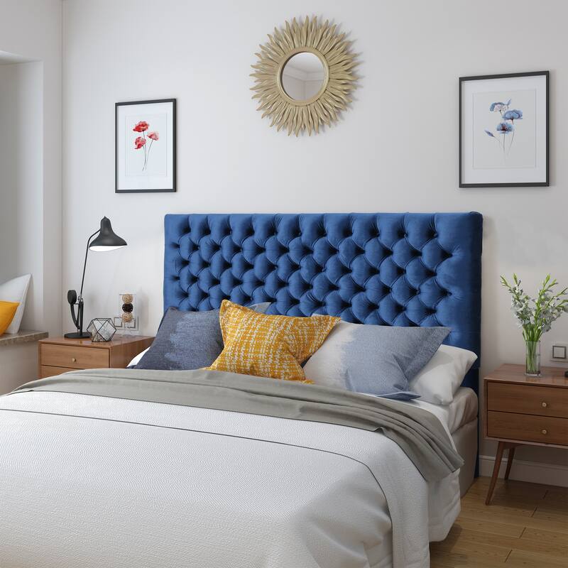 Headboard can be used for both queen and full-sized mattresses, adjustable height - Navy Blue