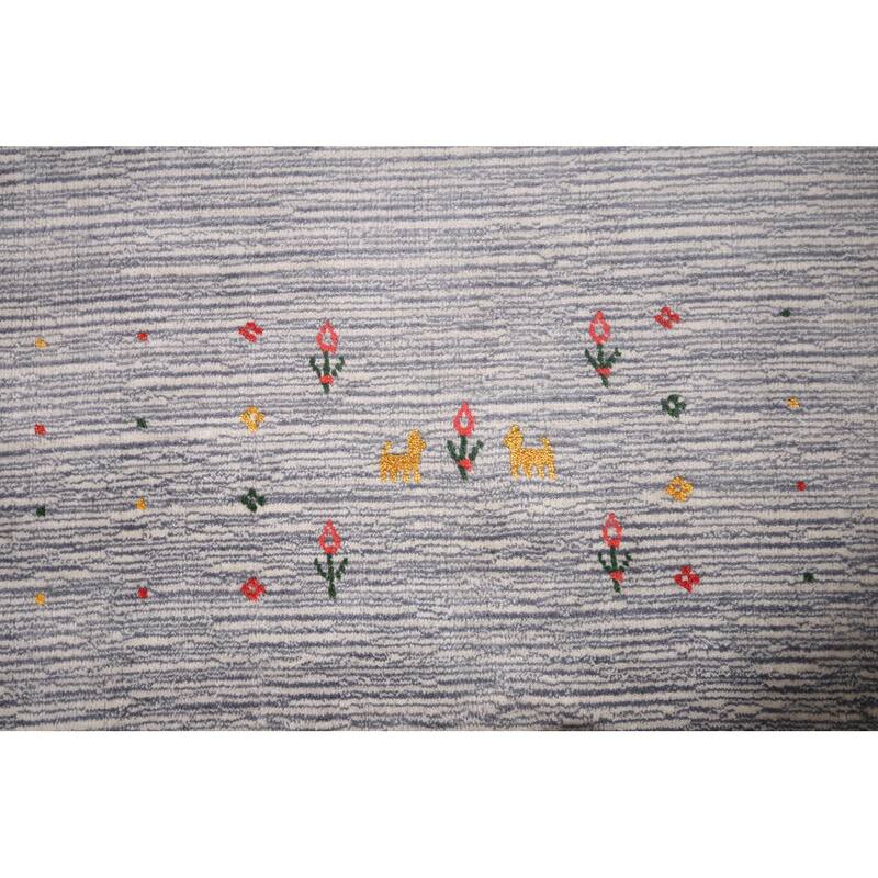 Silver Gray Striped Gabbeh Square Area Rug Handmade Wool Carpet - 9'7"x 9'7"