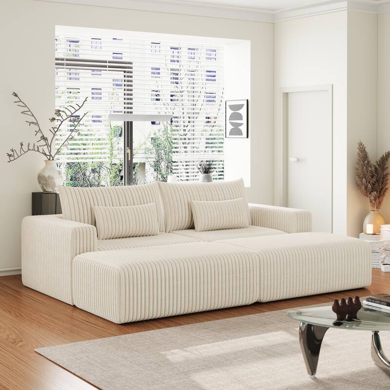 102" Corduroy Cloud Sofa Oversized Modular Sleeper Sofa for Livingroom Plush Sectional Loveseat with 2 Removable Footstool