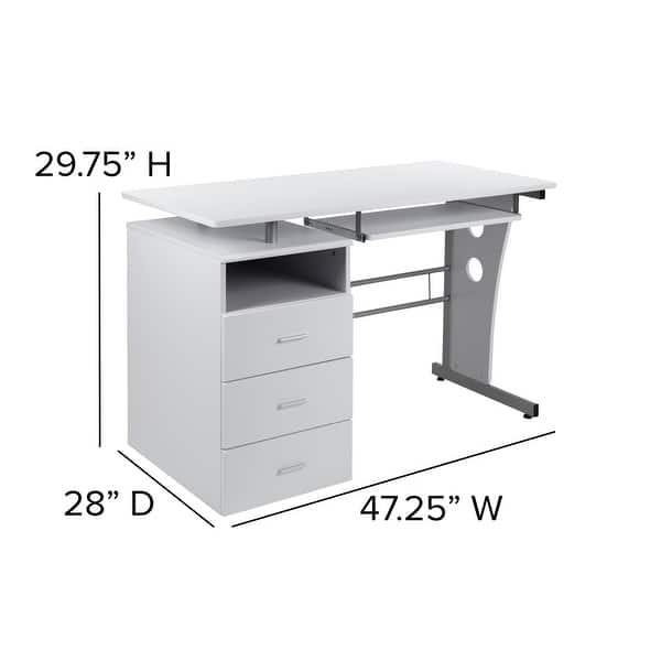 dimension image slide 2 of 3, Pedestal 3-drawer Computer Desk with Keyboard Tray