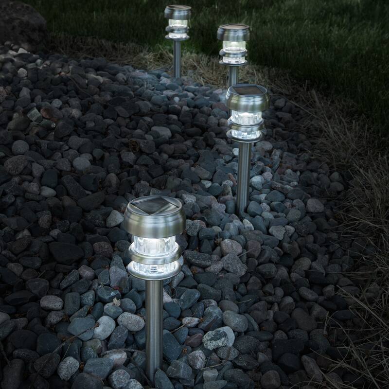 Pure Garden Solar Powered LED Outdoor Stake Spotlight Lights - Set of 4 - N/A