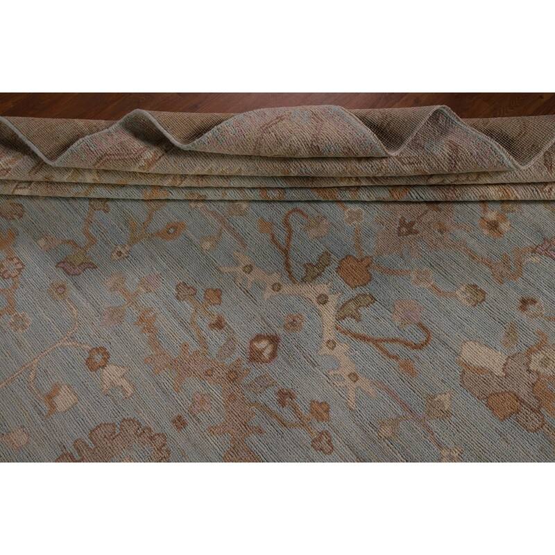 Light Blue Vegetable Dye Oushak Turkish Rug Hand-Knotted Wool Carpet - 9'1" x 11'11"