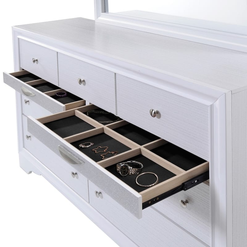 Wood 9 Drawers Chest, Storage Dresser with Jewelry Drawer, No Assembly