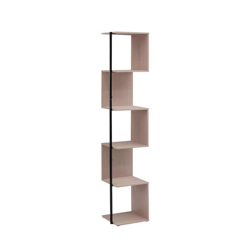 DH BASIC Modern 5 Tier Open Back Corner Bookcase, Display Bookshelf with Cylinder Metal Leg Post by Denhour