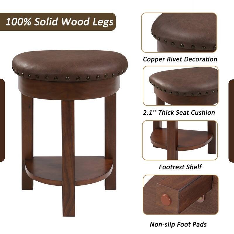 4-Piece Counter Height Dining Set, Solid Wood Kitchen Table with 3 Padded Stools
