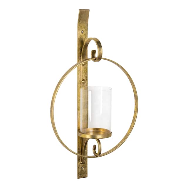 Kate and Laurel Doria Round Glass and Metal Wall Sconce - 12x22 - Gold