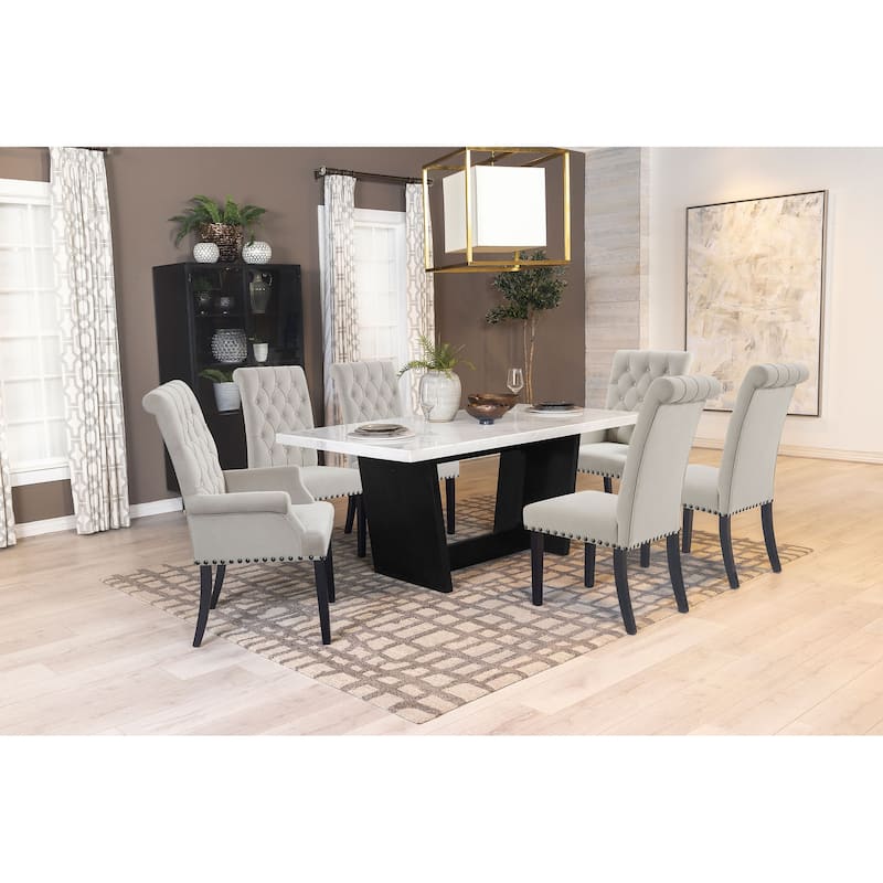 Sherry Rectangular Marble Top Dining Set - 7-Piece - Rustic Espresso / Sand