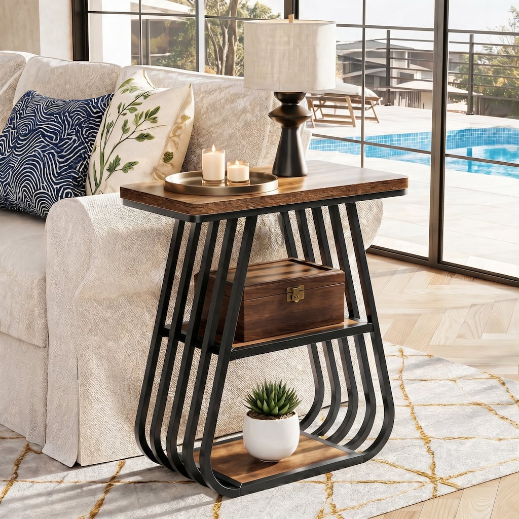 23.62" Wood and Metal 3-Tier End Table