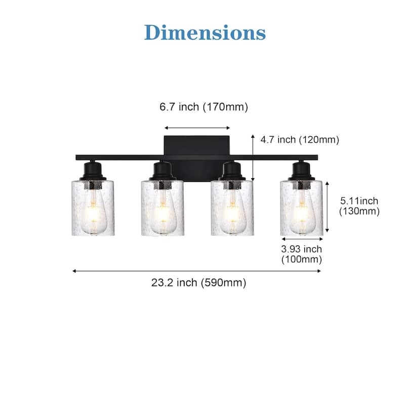 4-Light Wall Light Industrial Glass Wall Sconce, Bathroom Wall Light Seeded Lampshade Wall Lamps for Vanity Mirror Living Room