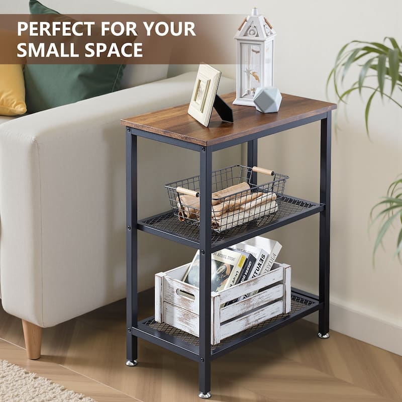 VECELO Contemporary Square End Table 3-Tier Side Table with MDF Top Open Shelves Available in Brown Gray and Charcoal Gray