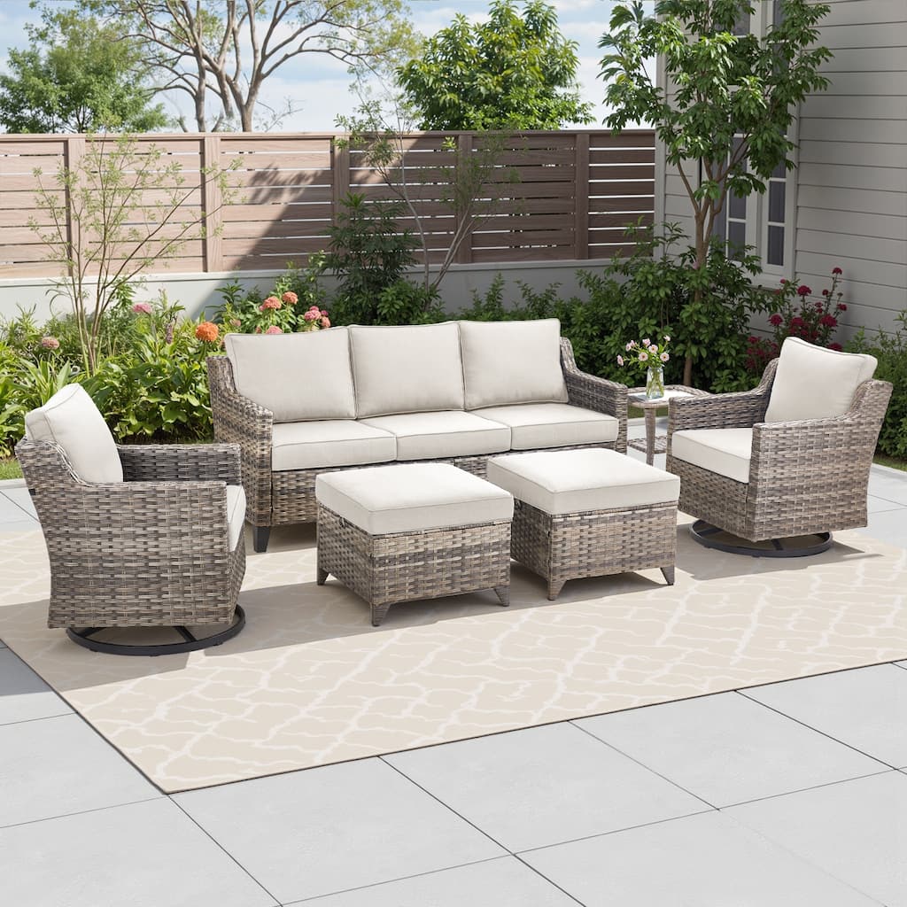 Pocassy 6-Piece Sofa Swivel Chair Table w/ Ottoman Set