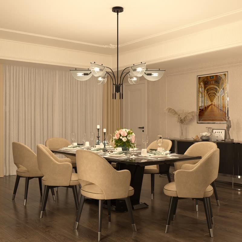 Acroma - 6 Light Black Steel & Glass Dimmable Linear Chandelier