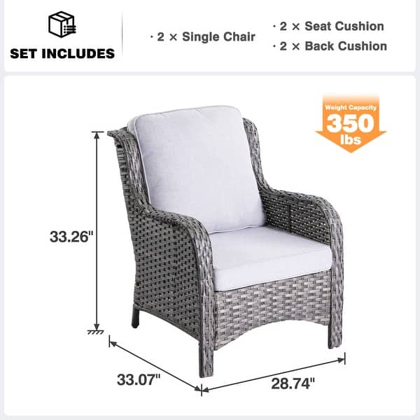dimension image slide 6 of 9, OVIOS 2-piece Patio Wicker Chairs Set