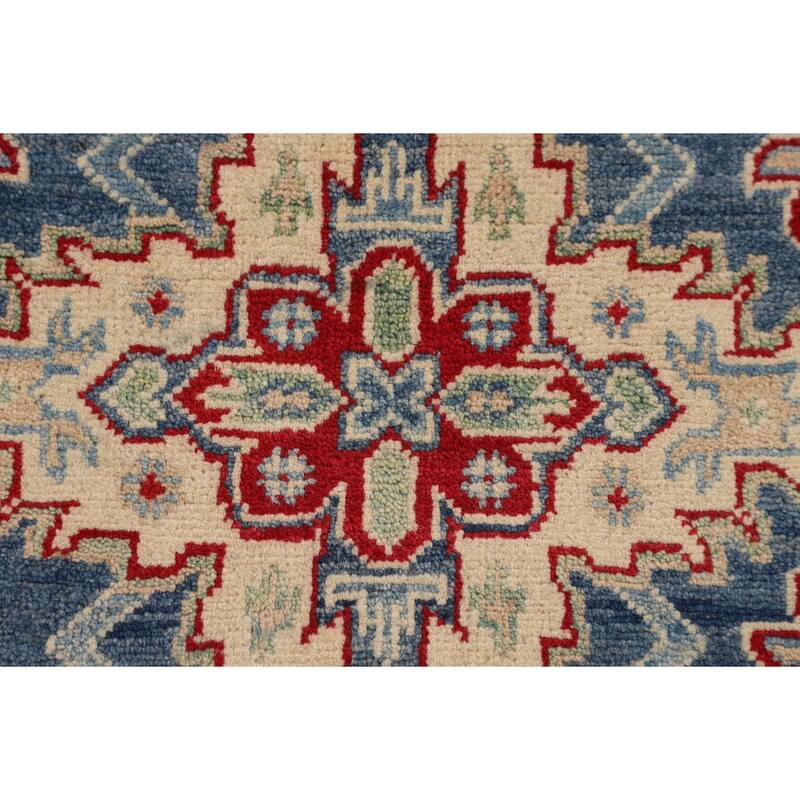 Blue Kazak Accent Rug Handmade Traditional Wool Carpet - 3'3" x 4'9"