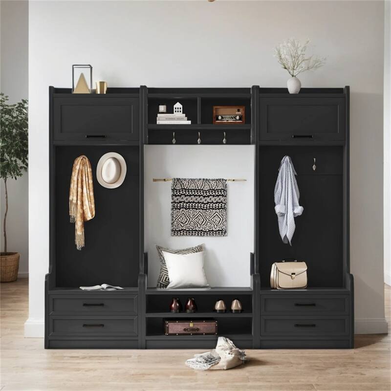 4-in-1 Detachable Coat Rack with Storage Drawers,7 Hooks and Cabinet