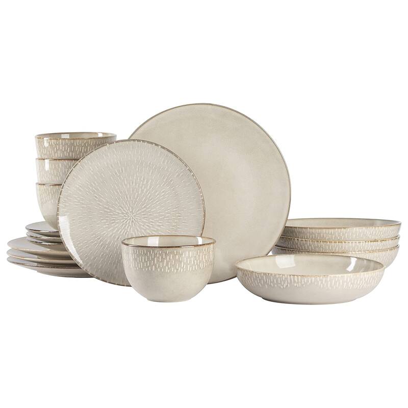 16 Piece Stoneware Dinnerware Set in Cream with Reactive Glaze - White