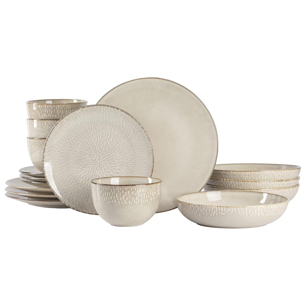 16 Piece Stoneware Dinnerware Set in Cream with Reactive Glaze