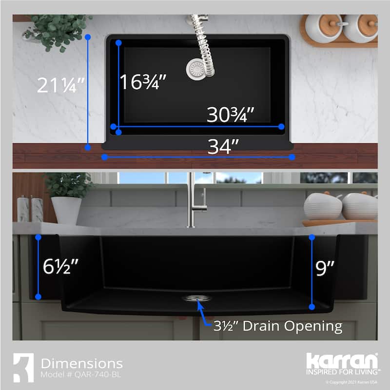 Karran Retrofit Farmhouse Quartz Single Bowl Kitchen Sink Kit