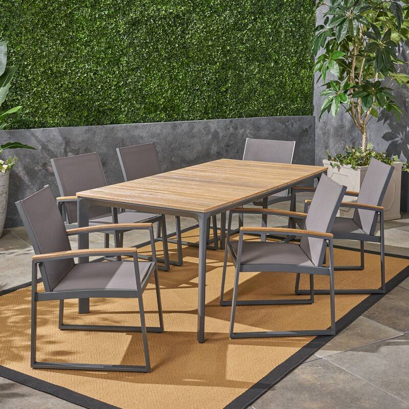 Westcott Outdoor 7 Piece Aluminum and Wicker Dining Set with Wood Top by Christopher Knight Home