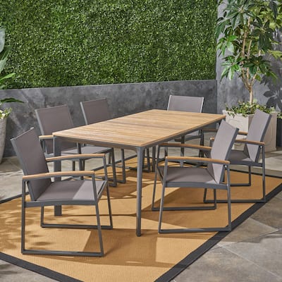 Westcott Outdoor 7 Piece Aluminum and Wicker Dining Set with Wood Top by Christopher Knight Home