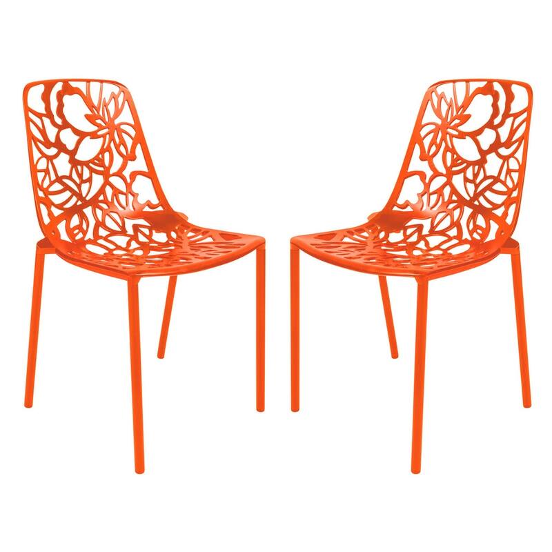 Devon Aluminum Outdoor Dining Side Chair with UV Resistant and Cuout Backrest for Indoor or Outdoor Set of 2 - Orange