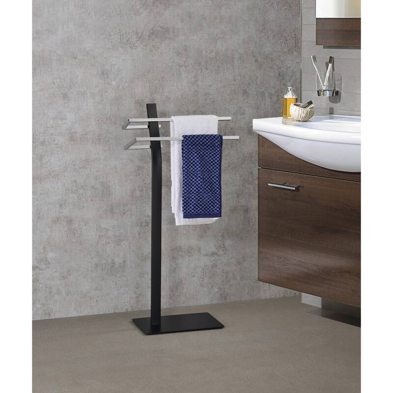 Metal Freestanding Bathroom Towel Rack Stand, Black/Chrome
